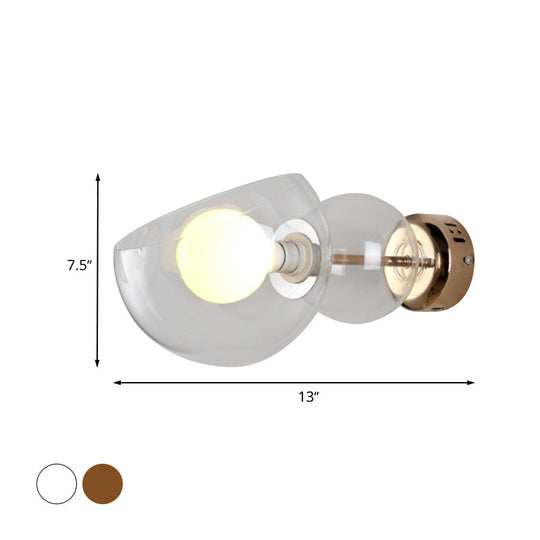 Postmodern Brass Wall Sconce Light With Clear/Amber Glass Shade