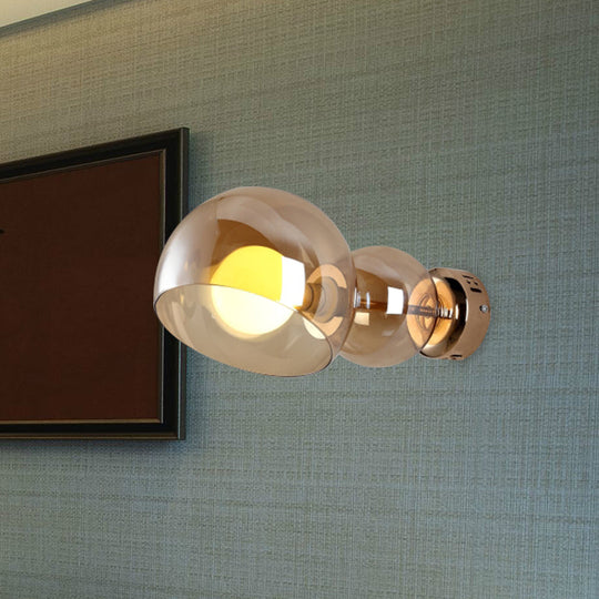 Postmodern Brass Wall Sconce Light With Clear/Amber Glass Shade