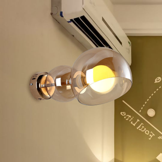 Postmodern Brass Wall Sconce Light With Clear/Amber Glass Shade