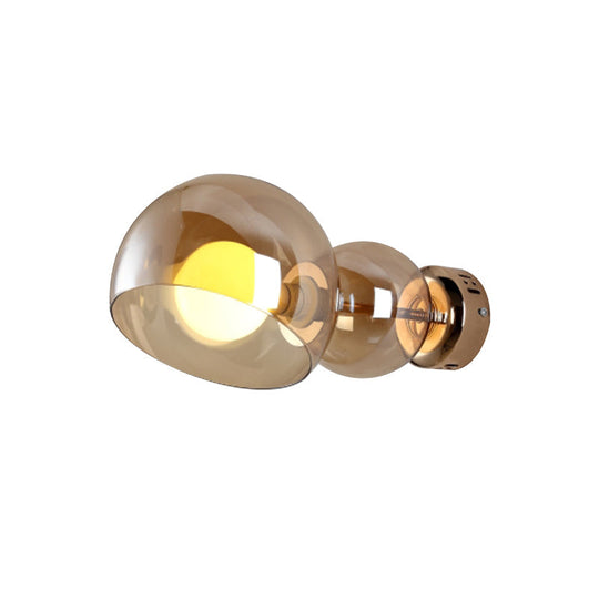 Postmodern Brass Wall Sconce Light With Clear/Amber Glass Shade