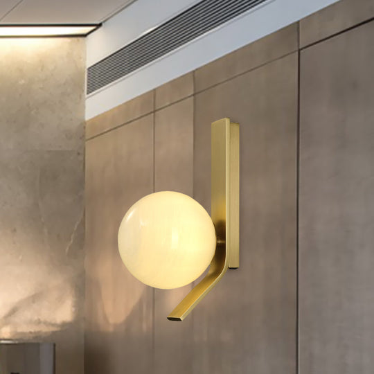 Frosted Glass Sconce: Luxury Brass Wall Mounted Light With Curved Metal Backplate