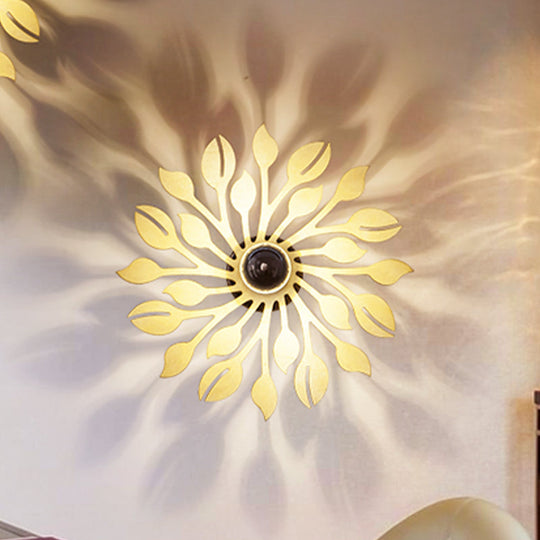 Wooden Floral Wall Sconce: Simple Style 1 Head Beige Lighting Fixture For Bedroom