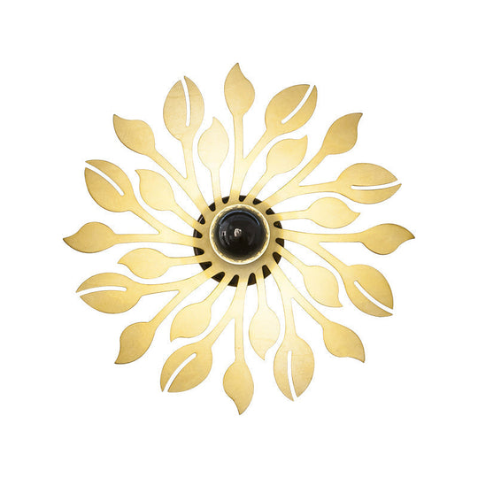 Wooden Floral Wall Sconce: Simple Style 1 Head Beige Lighting Fixture For Bedroom