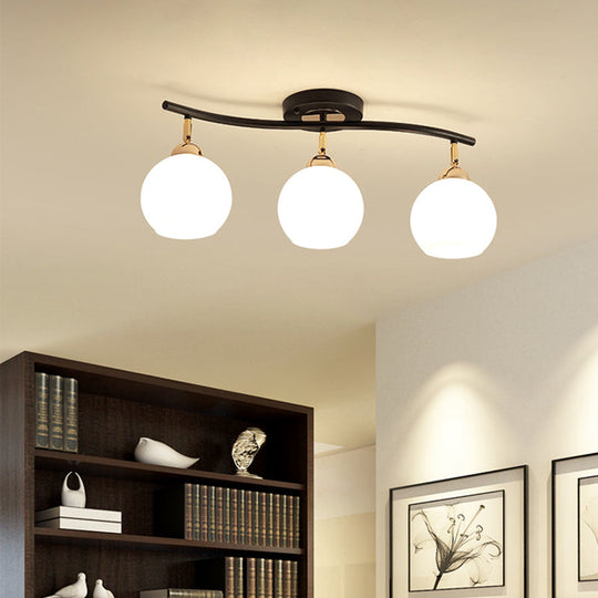 Wave Linear Iron Semi Flush Mount Minimalist Light Fixture With Opal Glass Shade - 3 Heads