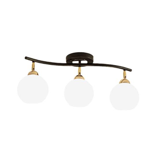 Wave Linear Iron Semi Flush Mount Minimalist Light Fixture With Opal Glass Shade - 3 Heads