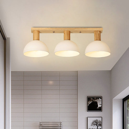 Wood Ceiling Mounted Lamp with Modern White Glass and Domed Semi Flush Lighting - 3 Heads & Linear Design