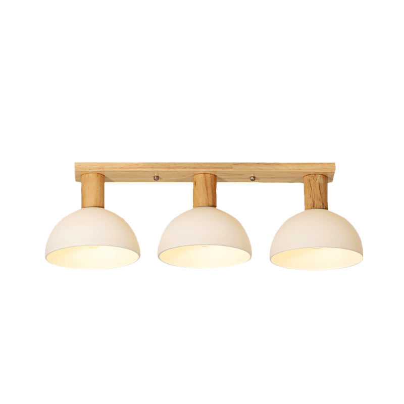 Wood Ceiling Mounted Lamp with Modern White Glass and Domed Semi Flush Lighting - 3 Heads & Linear Design