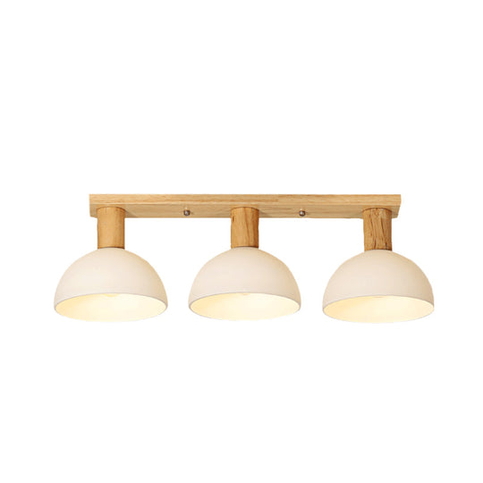 Wood Ceiling Mounted Lamp with Modern White Glass and Domed Semi Flush Lighting - 3 Heads & Linear Design