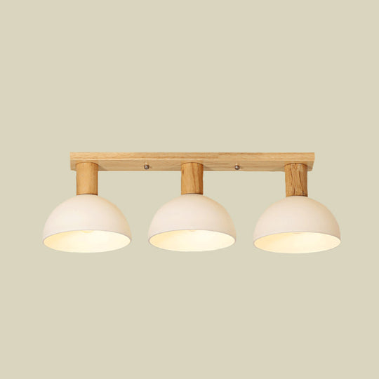 Wood Ceiling Mounted Lamp with Modern White Glass and Domed Semi Flush Lighting - 3 Heads & Linear Design