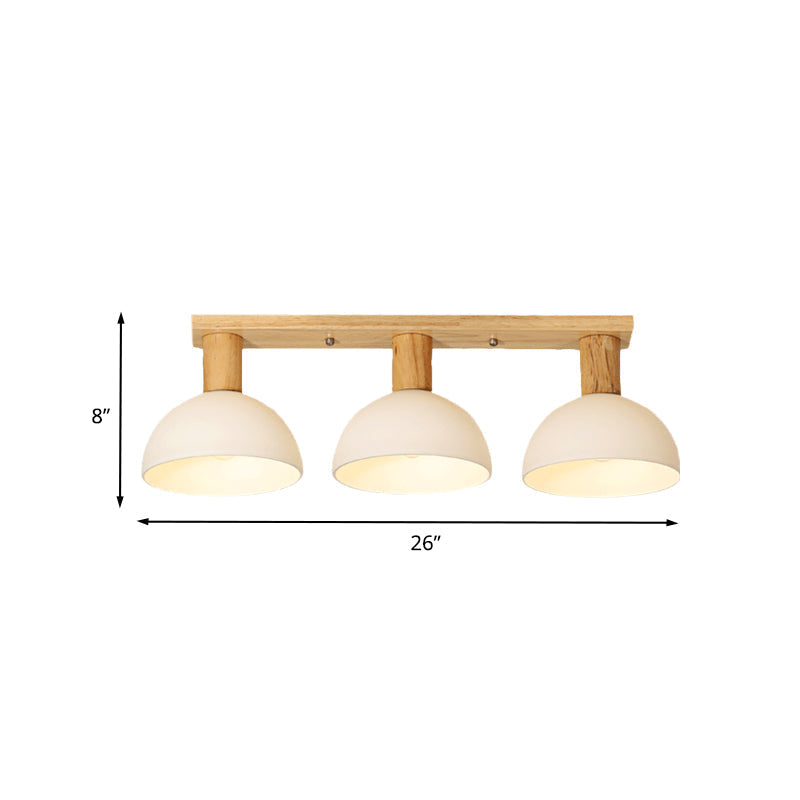 Wood Ceiling Mounted Lamp with Modern White Glass and Domed Semi Flush Lighting - 3 Heads & Linear Design