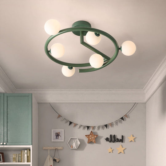 Sleek Metal Halo Ring Semi Flush Lighting - 5 LED Lights in Green for Bedroom