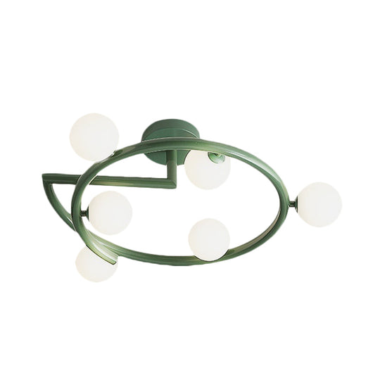 Sleek Metal Halo Ring Semi Flush Lighting - 5 LED Lights in Green for Bedroom