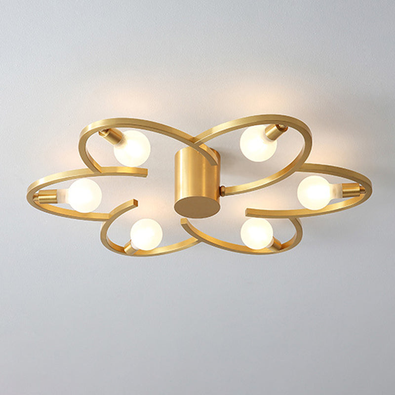 Modern Gold Metallic Flower Semi Flush Mount Ceiling Light with 5/6-Head for Bedrooms