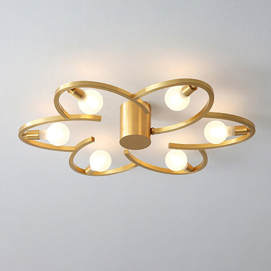 Modern Gold Metallic Flower Semi Flush Mount Ceiling Light With 5/6-Head For Bedrooms 6 /