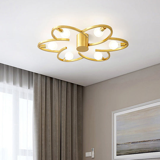 Modern Gold Metallic Flower Semi Flush Mount Ceiling Light with 5/6-Head for Bedrooms