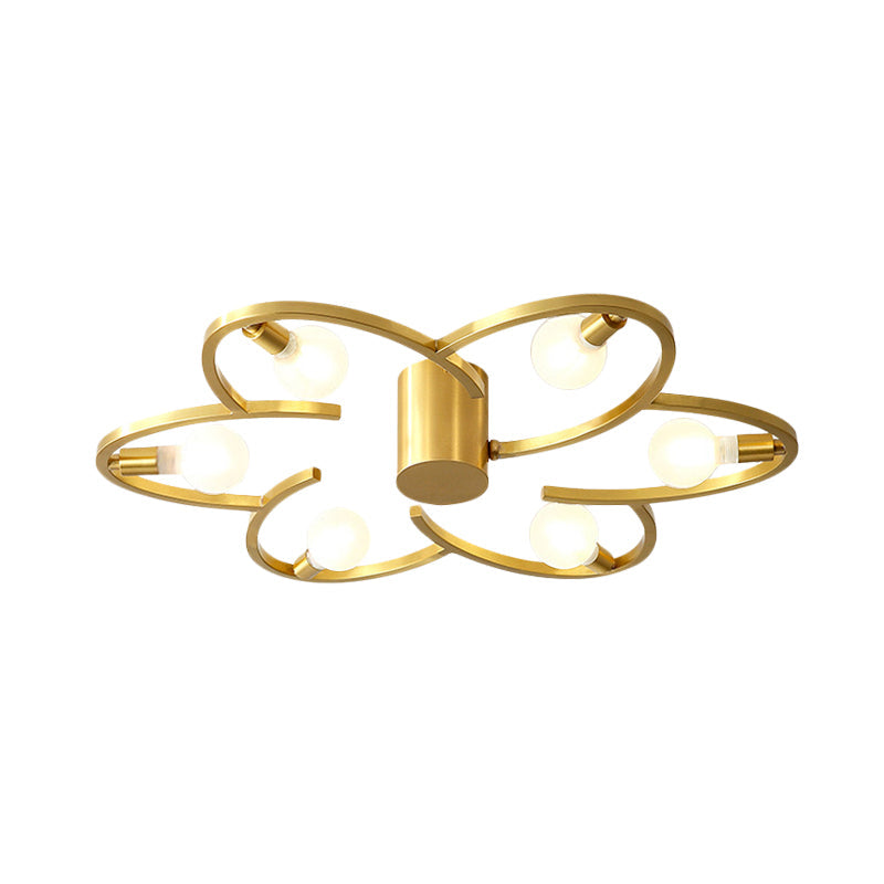 Modern Gold Metallic Flower Semi Flush Mount Ceiling Light with 5/6-Head for Bedrooms