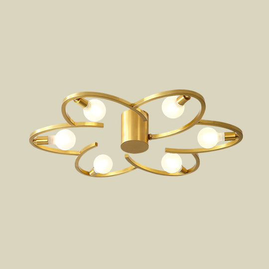 Modern Gold Metallic Flower Semi Flush Mount Ceiling Light with 5/6-Head for Bedrooms