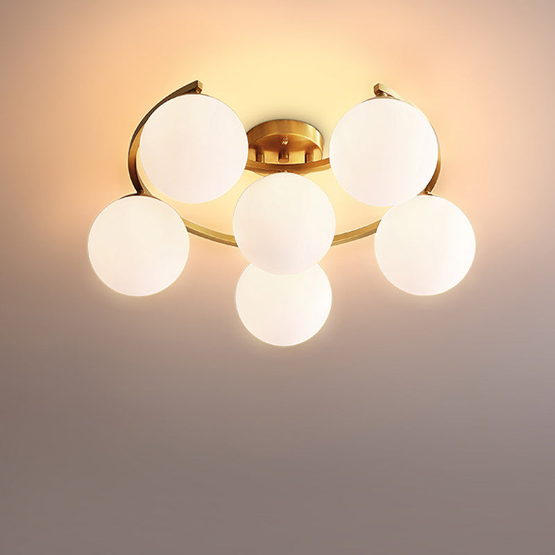 Modern Gold Semi Flushmount LED Lamp with Cream Glass & Moon Design - 3/6/8-Light Flush Mount