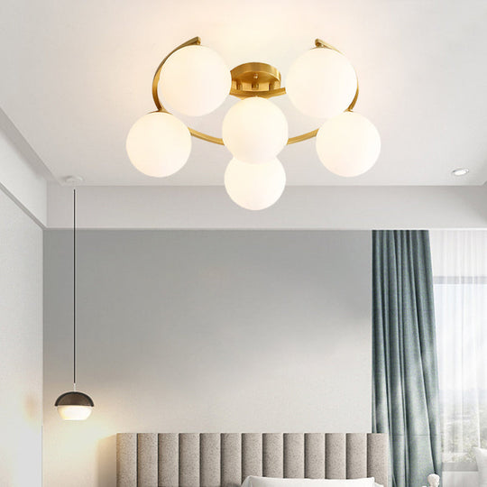 Modern Gold Semi Flushmount LED Lamp with Cream Glass & Moon Design - 3/6/8-Light Flush Mount