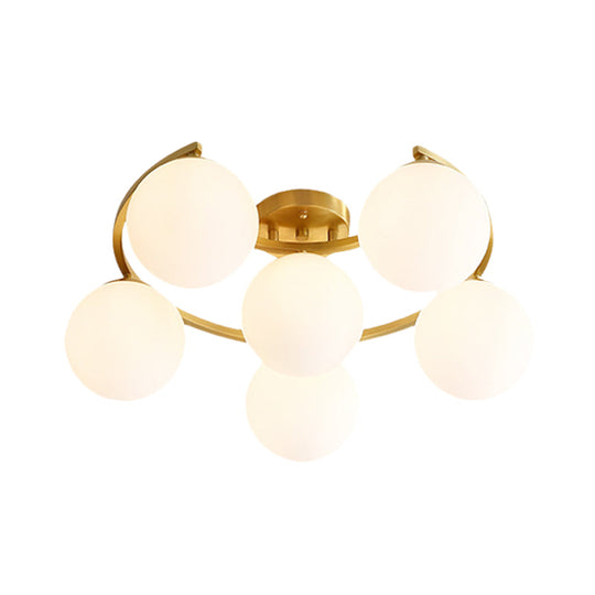 Modern Gold Semi Flushmount LED Lamp with Cream Glass & Moon Design - 3/6/8-Light Flush Mount