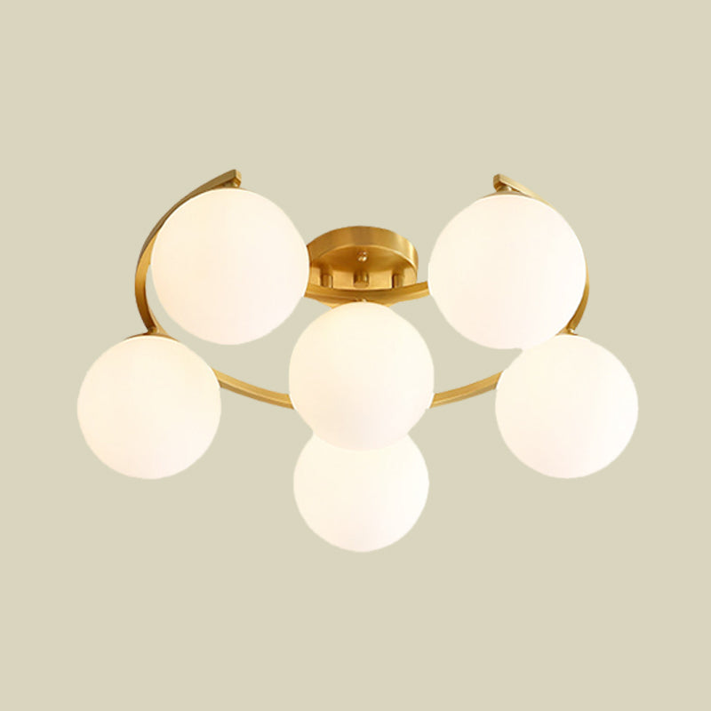 Modern Gold Semi Flushmount LED Lamp with Cream Glass & Moon Design - 3/6/8-Light Flush Mount