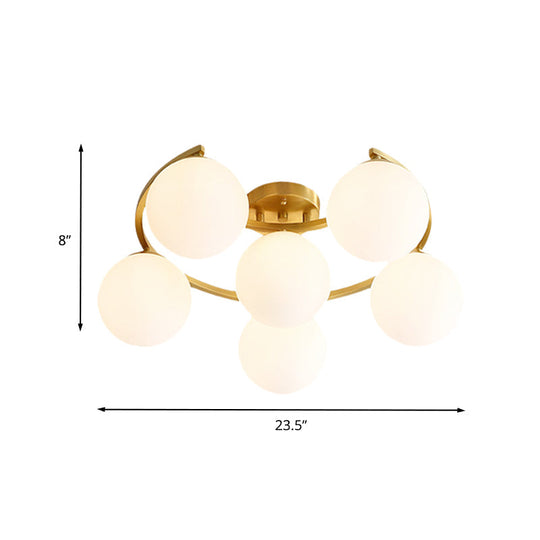 Modern Gold Semi Flushmount LED Lamp with Cream Glass & Moon Design - 3/6/8-Light Flush Mount