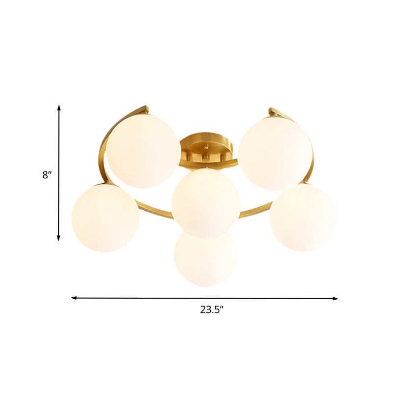 Modern Gold Semi Flushmount Led Lamp With Cream Glass & Moon Design - 3/6/8-Light Flush Mount