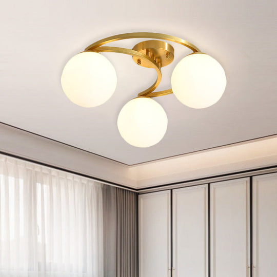 Modern Gold Semi Flushmount LED Lamp with Cream Glass & Moon Design - 3/6/8-Light Flush Mount