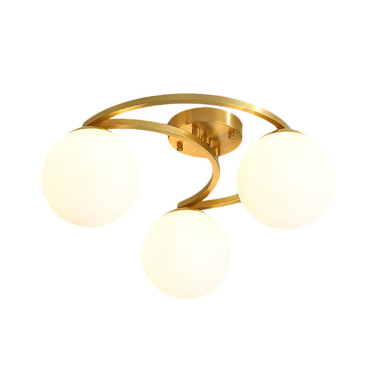 Modern Gold Semi Flushmount LED Lamp with Cream Glass & Moon Design - 3/6/8-Light Flush Mount