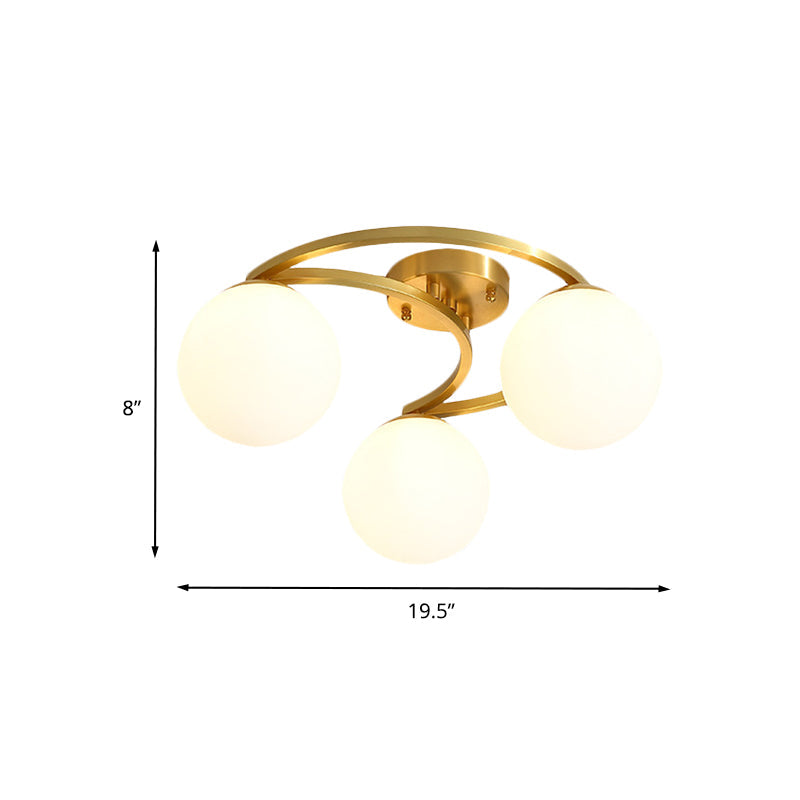 Modern Gold Semi Flushmount LED Lamp with Cream Glass & Moon Design - 3/6/8-Light Flush Mount