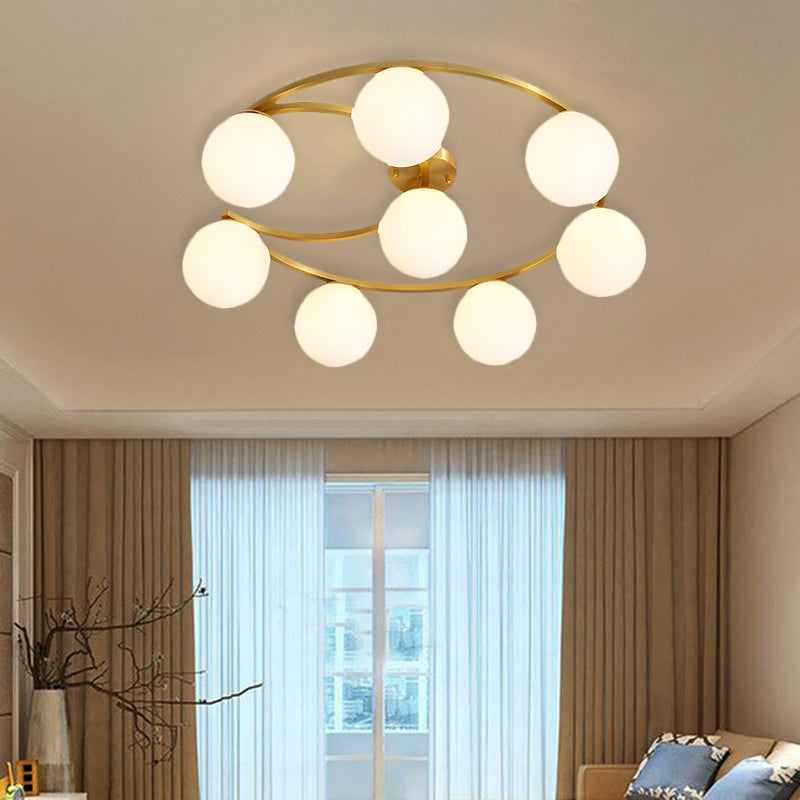 Modern Gold Semi Flushmount LED Lamp with Cream Glass & Moon Design - 3/6/8-Light Flush Mount