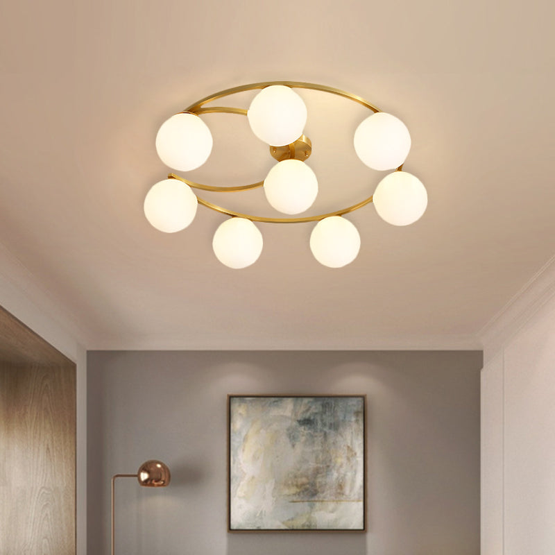 Modern Gold Semi Flushmount LED Lamp with Cream Glass & Moon Design - 3/6/8-Light Flush Mount