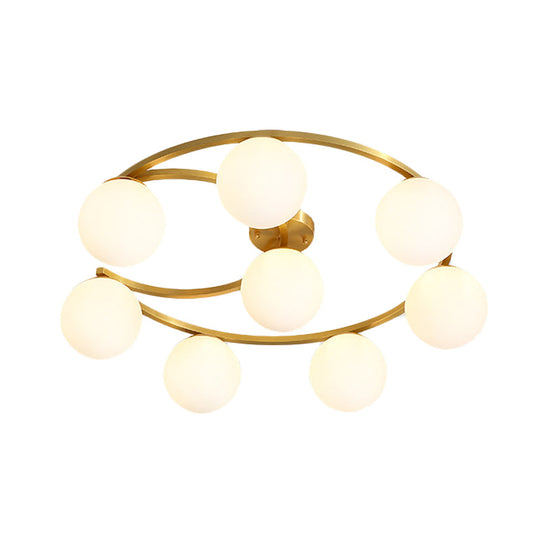 Modern Gold Semi Flushmount LED Lamp with Cream Glass & Moon Design - 3/6/8-Light Flush Mount