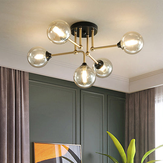 Modern Semi Flush 5-Light Gold/Black Sphere Ceiling Lamp With Clear Glass Shade Black-Gold