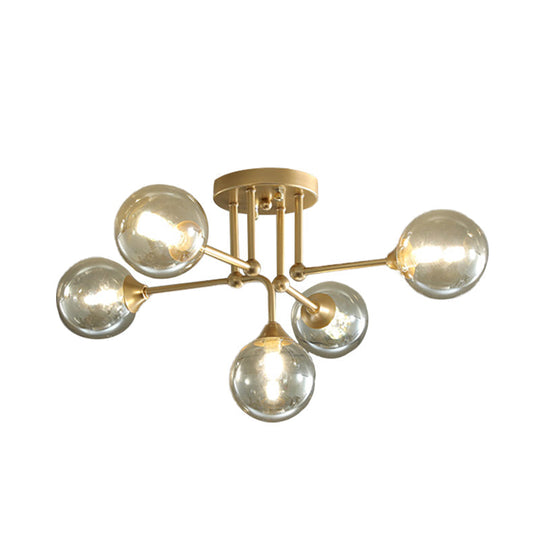 Contemporary 5-Light Semi Flush Gold/Black Sphere Ceiling Lamp with Clear Glass Shade