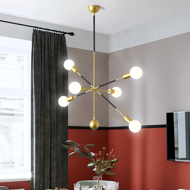 Modern Metal Linear Hanging Chandelier With 6 Lights - Black/Gold Sputnik Pendant Lamp For Living