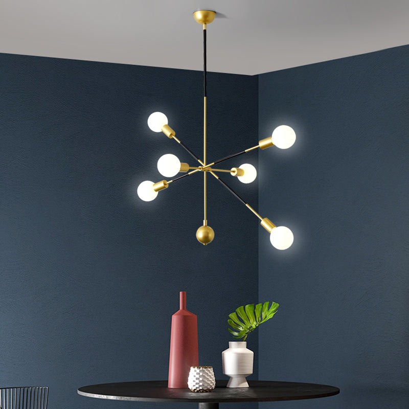 Modern Metal Linear Hanging Chandelier With 6 Lights - Black/Gold Sputnik Pendant Lamp For Living