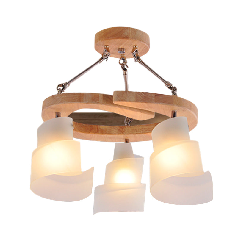 Modern Spiral Panel Chandelier With Frosted Glass Wood Shelf And Multiple Bulb Options