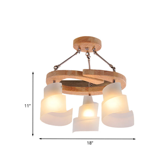 Modern Spiral Panel Chandelier With Frosted Glass Wood Shelf And Multiple Bulb Options