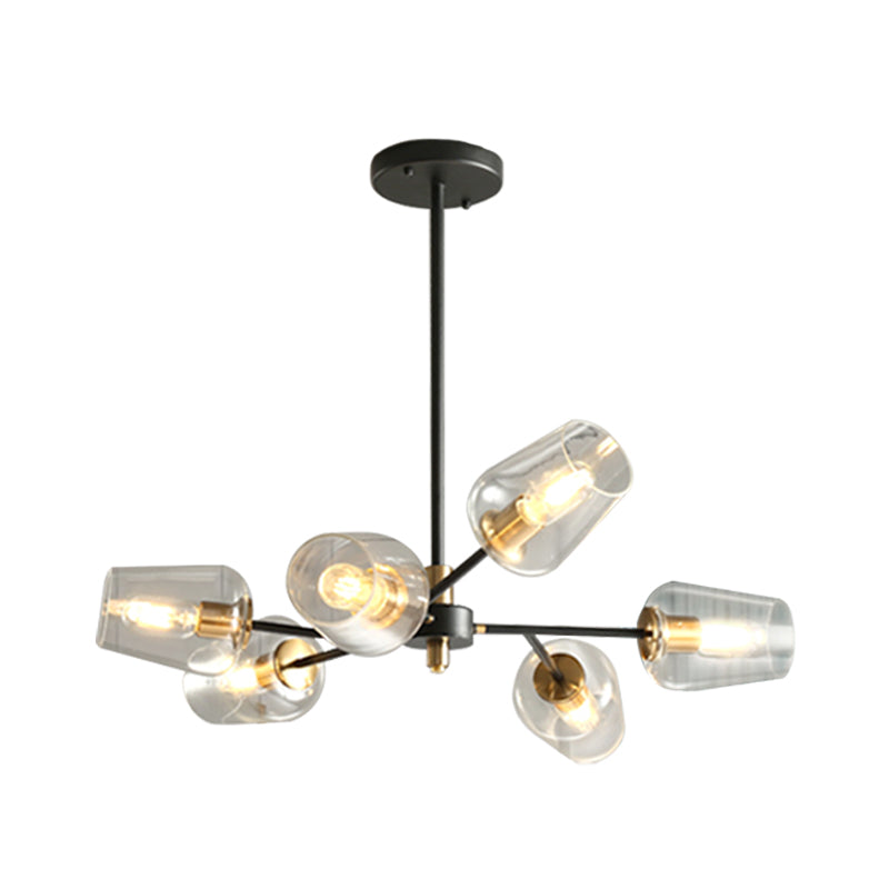 Modern Cup Shaped Chandelier With Clear/Smoke Gray Glass - 6/9 Lights Bedroom Lighting Black