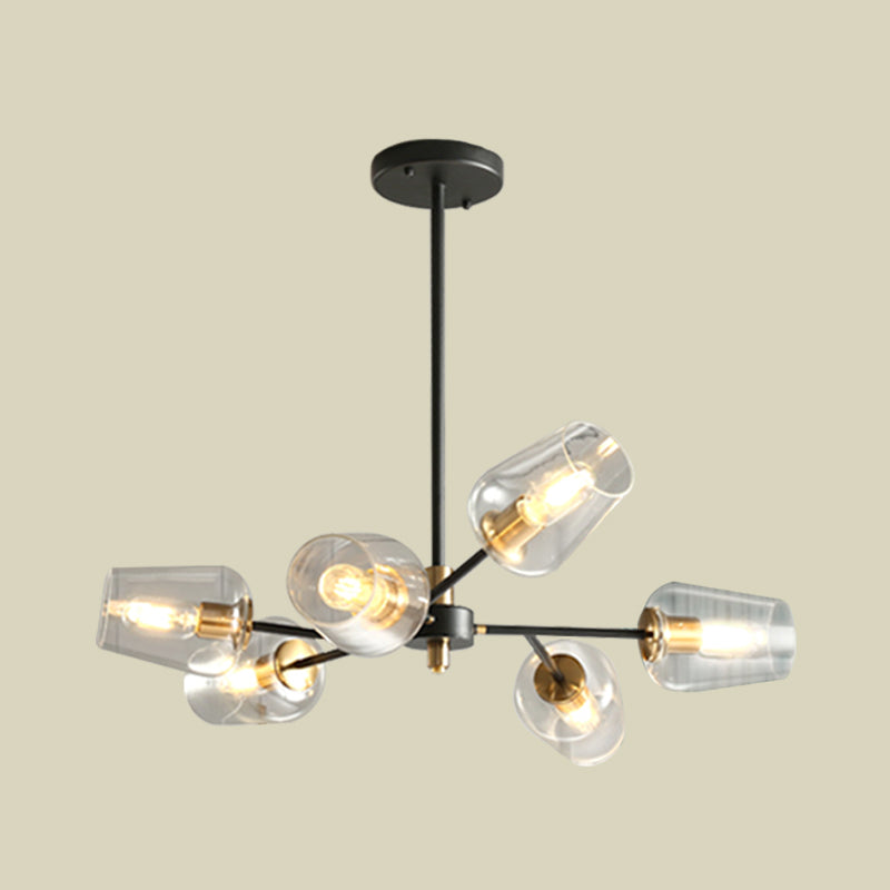 Modern Cup Shaped Chandelier With Clear/Smoke Gray Glass - 6/9 Lights Bedroom Lighting Black