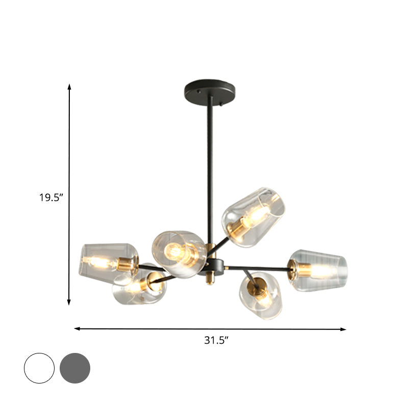 Modern Cup Shaped Chandelier With Clear/Smoke Gray Glass - 6/9 Lights Bedroom Lighting Black