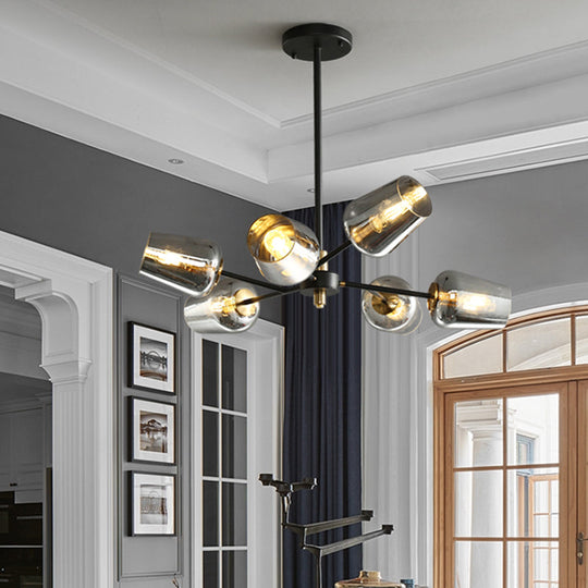 Modern Cup Shaped Chandelier With Clear/Smoke Gray Glass - 6/9 Lights Bedroom Lighting Black