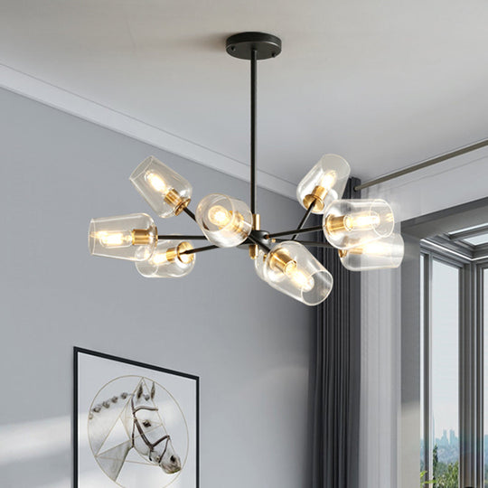 Modern Cup Shaped Chandelier With Clear/Smoke Gray Glass - 6/9 Lights Bedroom Lighting Black