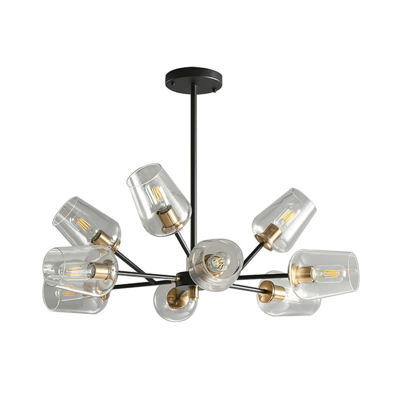 Modern Cup Shaped Chandelier With Clear/Smoke Gray Glass - 6/9 Lights Bedroom Lighting Black