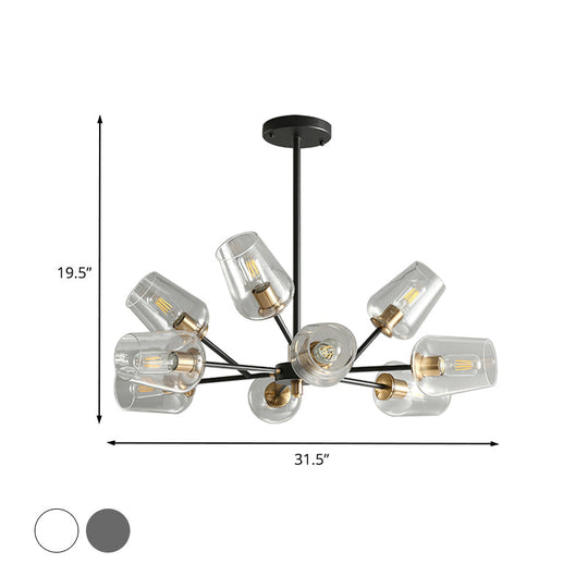 Modern Cup Shaped Chandelier With Clear/Smoke Gray Glass - 6/9 Lights Bedroom Lighting Black