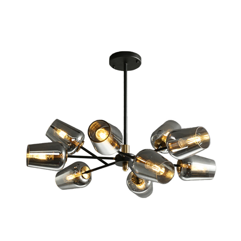 Modern Cup Shaped Chandelier With Clear/Smoke Gray Glass - 6/9 Lights Bedroom Lighting Black