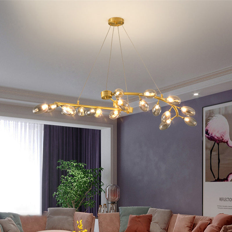 Grape Shape Metallic Hanging Chandelier - Post-Modern 20-Head Gold Finish Ceiling Light