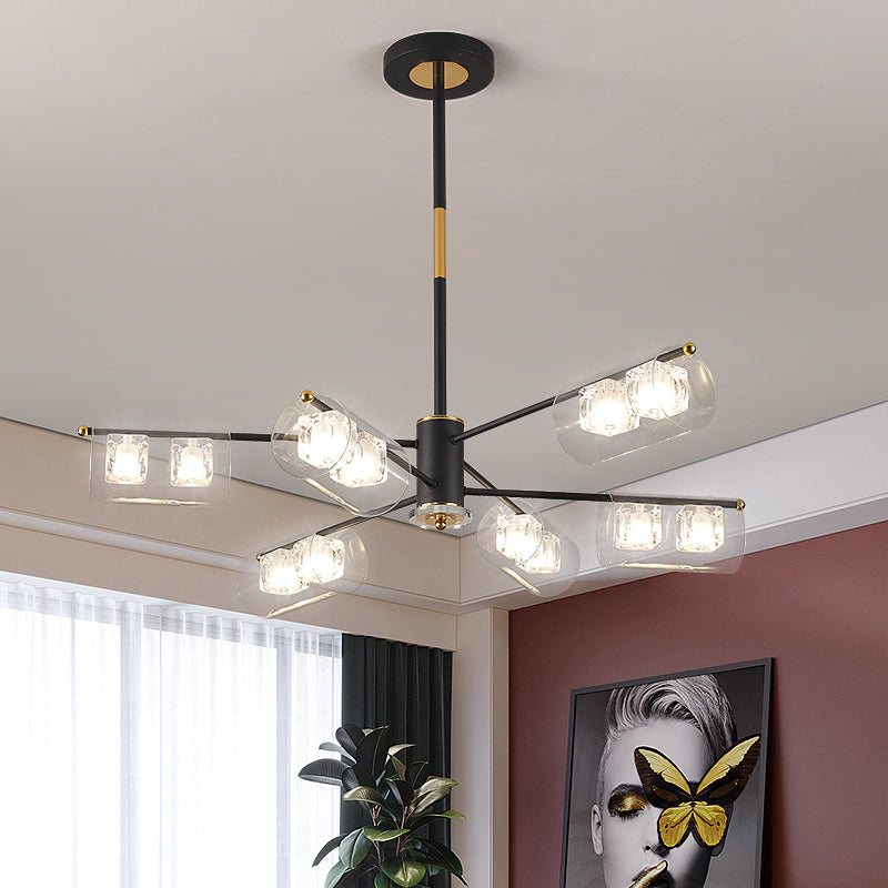 Modern Black Tube Pendant Lamp With 12 Clear Glass Led Lights - Stylish Ceiling Chandelier Kit