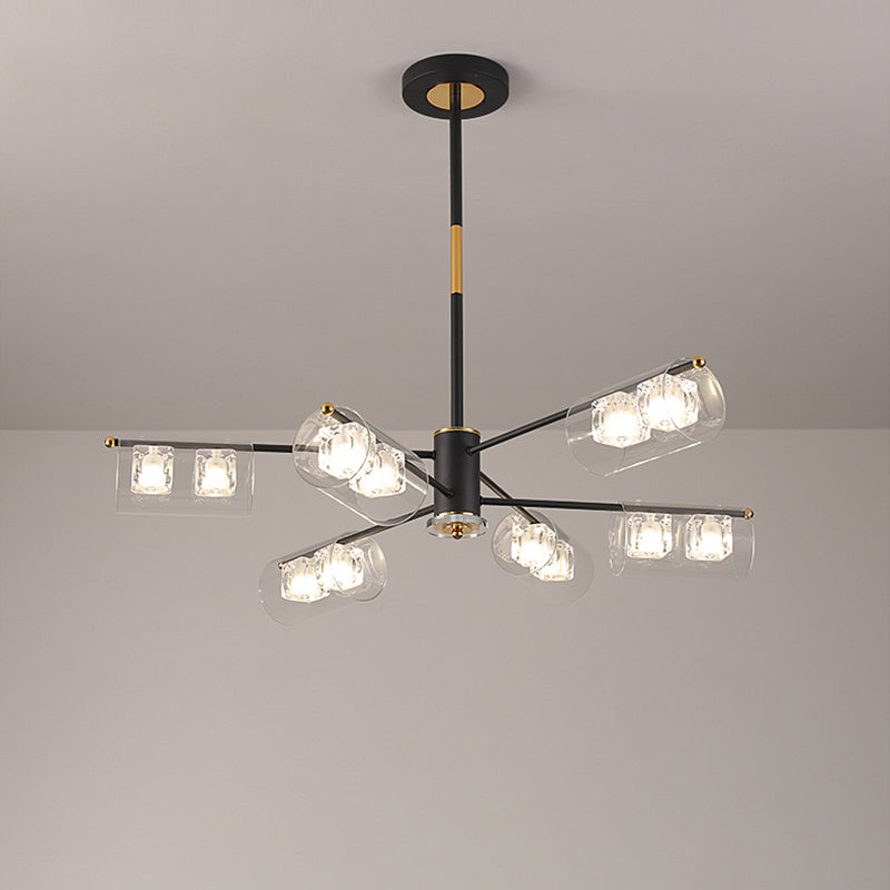 Modern Black Tube Pendant Lamp With 12 Clear Glass Led Lights - Stylish Ceiling Chandelier Kit